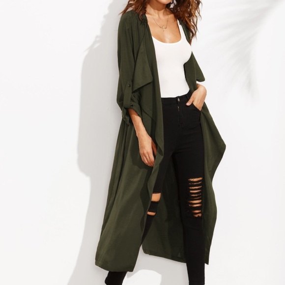 NWT Rolled Sleeve Split Back Self Tie Trench Coat - Picture 7 of 8